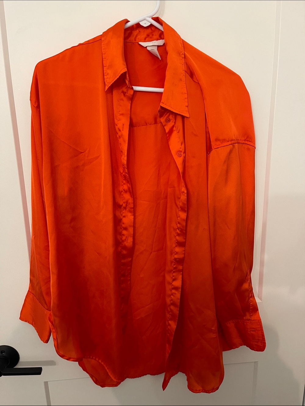 Women's Satin Button-Up Shirt in Vibrant Orange